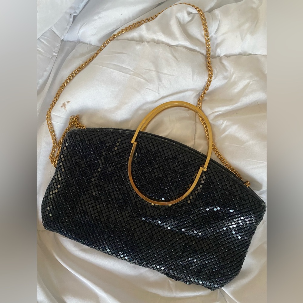 Vintage mesh purse in navy and gold